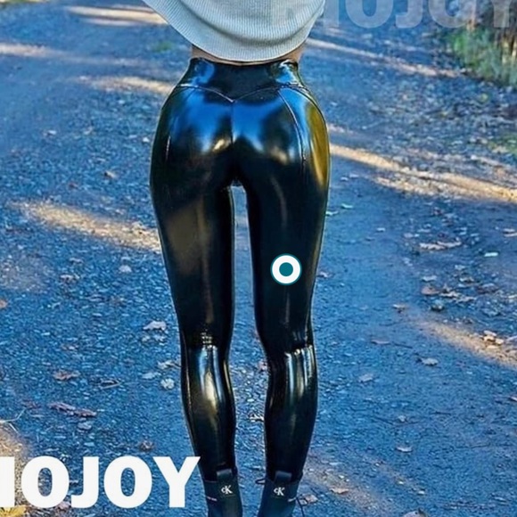 Pants - Patent leather vegan vinyl high waisted pants leggings stretch shiny glossy goth